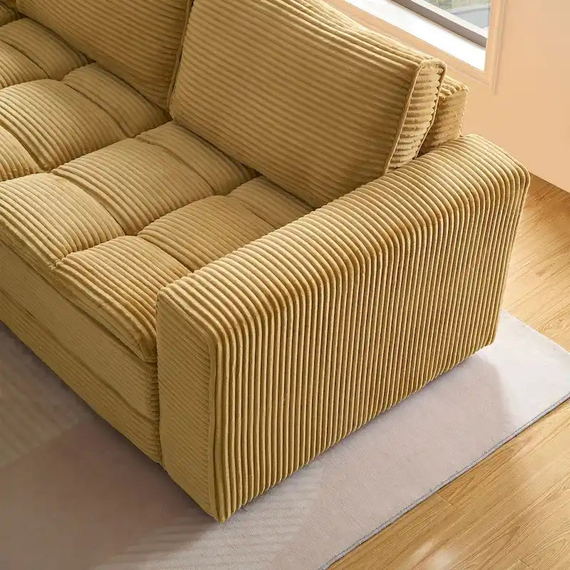 5-Seat Oversized Sectional Sofa, Yellow Corduroy, Convertible Sleeper Couch