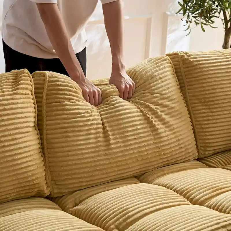 5-Seat Oversized Sectional Sofa, Yellow Corduroy, Convertible Sleeper Couch