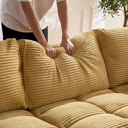 5-Seat Oversized Sectional Sofa, Yellow Corduroy, Convertible Sleeper Couch