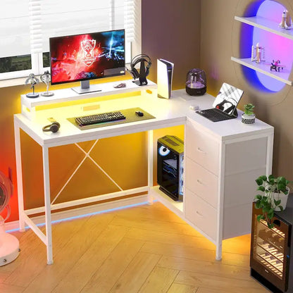 GIMMYFIVE L Shaped Gaming Desk with Power Outlets & LED Lights