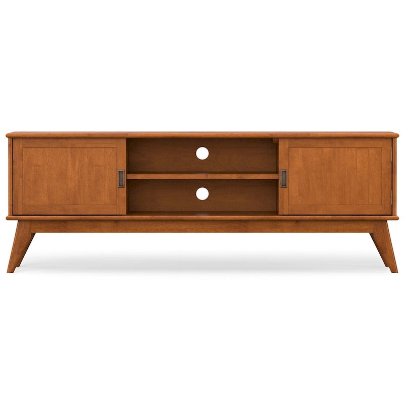 WYNDENHALL Tierney SOLID HARDWOOD 72 inch Wide Modern TV Media Stand in Teak Brown For TVs up to 80 inches