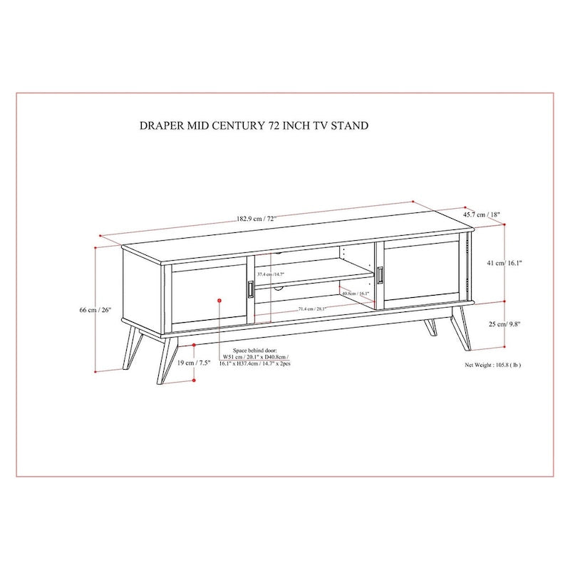 WYNDENHALL Tierney SOLID HARDWOOD 72 inch Wide Modern TV Media Stand in Teak Brown For TVs up to 80 inches