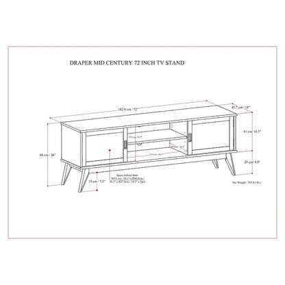 WYNDENHALL Tierney SOLID HARDWOOD 72 inch Wide Modern TV Media Stand in Teak Brown For TVs up to 80 inches